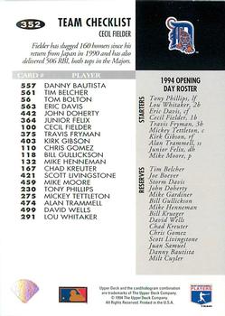 1994 Collector's Choice - Silver Signature #352 Cecil Fielder Back
