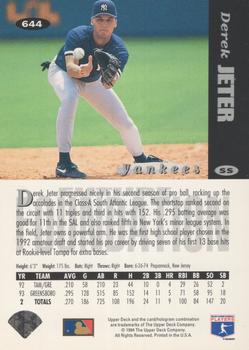 1994 Collector's Choice - Silver Signature #644 Derek Jeter Back