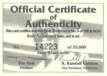 1992 Front Row All-Time Greats Ernie Banks #NNO Certificate of Authenticity Front