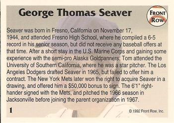 1992 Front Row All-Time Greats Tom Seaver #1 Tom Seaver Back