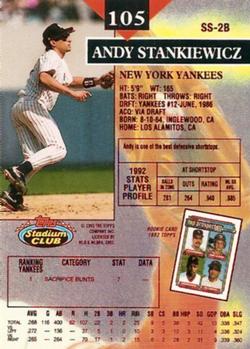 1993 Stadium Club - First Day Production #105 Andy Stankiewicz Back