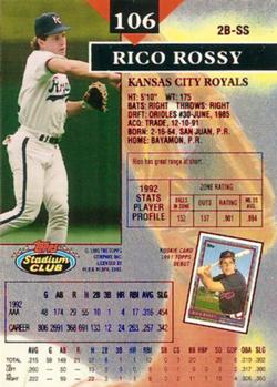 1993 Stadium Club - First Day Production #106 Rico Rossy Back