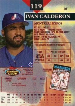 1993 Stadium Club - First Day Production #119 Ivan Calderon Back