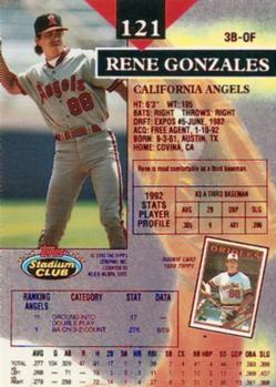 1993 Stadium Club - First Day Production #121 Rene Gonzales Back