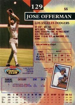 1993 Stadium Club - First Day Production #129 Jose Offerman Back