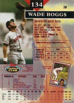 1993 Stadium Club - First Day Production #134 Wade Boggs Back