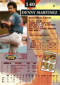 1993 Stadium Club - First Day Production #140 Denny Martinez Back