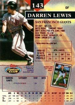 1993 Stadium Club - First Day Production #143 Darren Lewis Back