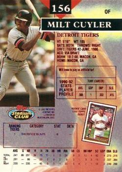 1993 Stadium Club - First Day Production #156 Milt Cuyler Back