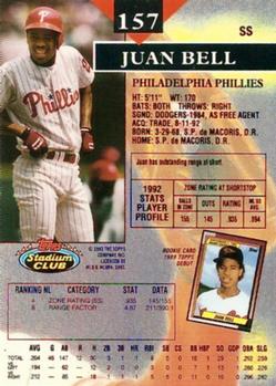 1993 Stadium Club - First Day Production #157 Juan Bell Back