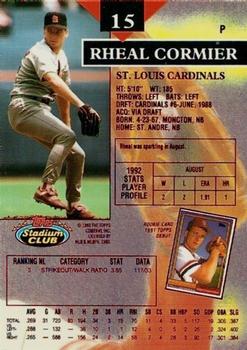 1993 Stadium Club - First Day Production #15 Rheal Cormier Back