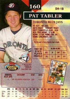 1993 Stadium Club - First Day Production #160 Pat Tabler Back