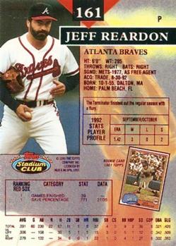 1993 Stadium Club - First Day Production #161 Jeff Reardon Back