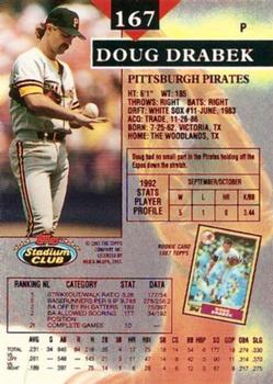 1993 Stadium Club - First Day Production #167 Doug Drabek Back