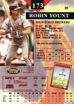 1993 Stadium Club - First Day Production #173 Robin Yount Back
