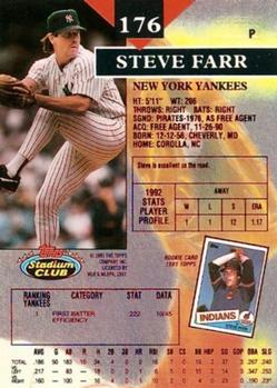 1993 Stadium Club - First Day Production #176 Steve Farr Back