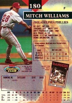 1993 Stadium Club - First Day Production #180 Mitch Williams Back