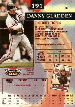 1993 Stadium Club - First Day Production #191 Danny Gladden Back