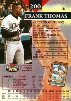 1993 Stadium Club - First Day Production #200 Frank Thomas Back