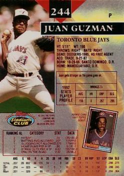 1993 Stadium Club - First Day Production #244 Juan Guzman Back