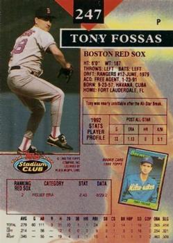 1993 Stadium Club - First Day Production #247 Tony Fossas Back
