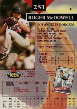 1993 Stadium Club - First Day Production #251 Roger McDowell Back
