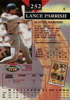 1993 Stadium Club - First Day Production #252 Lance Parrish Back