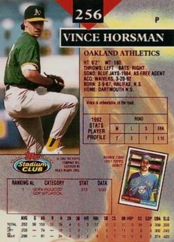 1993 Stadium Club - First Day Production #256 Vince Horsman Back