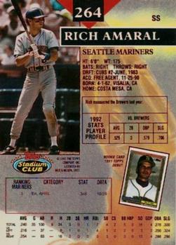1993 Stadium Club - First Day Production #264 Rich Amaral Back