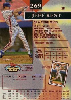 1993 Stadium Club - First Day Production #269 Jeff Kent Back