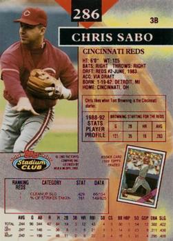 1993 Stadium Club - First Day Production #286 Chris Sabo Back