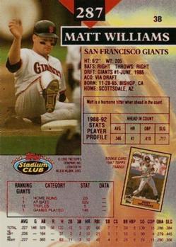1993 Stadium Club - First Day Production #287 Matt Williams Back