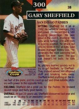 1993 Stadium Club - First Day Production #300 Gary Sheffield Back