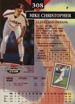 1993 Stadium Club - First Day Production #308 Mike Christopher Back