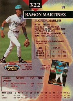 1993 Stadium Club - First Day Production #322 Ramon Martinez Back