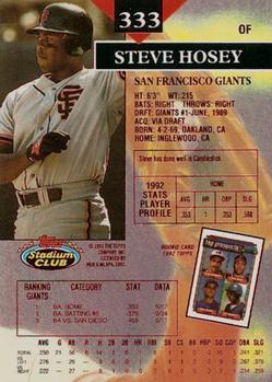 1993 Stadium Club - First Day Production #333 Steve Hosey Back