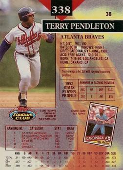 1993 Stadium Club - First Day Production #338 Terry Pendleton Back