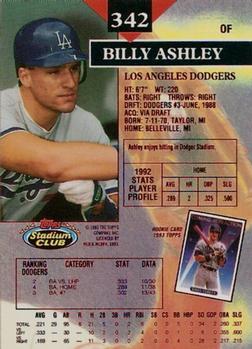 1993 Stadium Club - First Day Production #342 Billy Ashley Back