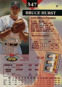 1993 Stadium Club - First Day Production #347 Bruce Hurst Back