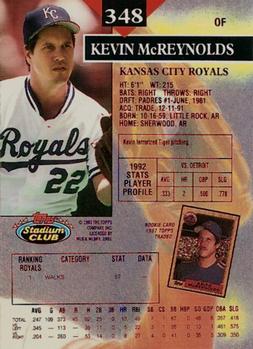 1993 Stadium Club - First Day Production #348 Kevin McReynolds Back