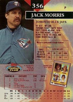 1993 Stadium Club - First Day Production #356 Jack Morris Back