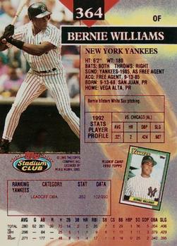1993 Stadium Club - First Day Production #364 Bernie Williams Back