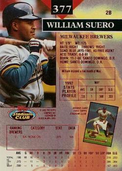 1993 Stadium Club - First Day Production #377 William Suero Back