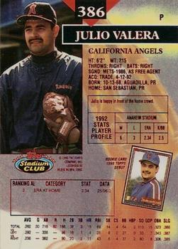 1993 Stadium Club - First Day Production #386 Julio Valera Back