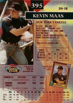 1993 Stadium Club - First Day Production #395 Kevin Maas Back