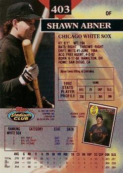 1993 Stadium Club - First Day Production #403 Shawn Abner Back