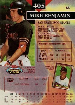 1993 Stadium Club - First Day Production #405 Mike Benjamin Back