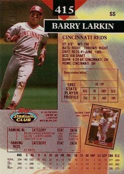 1993 Stadium Club - First Day Production #415 Barry Larkin Back