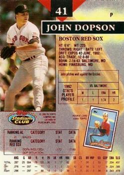 1993 Stadium Club - First Day Production #41 John Dopson Back