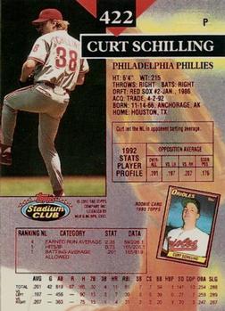 1993 Stadium Club - First Day Production #422 Curt Schilling Back